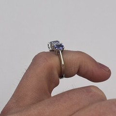 14k White Gold Ladies Oval Tanzanite and Round Diamond Band Size 5.5