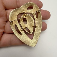 Vintage Retro Multicolor Enamel Stained Glass Style Sculptural Heart Brooch