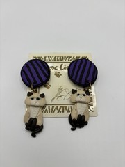 Vintage Tigre Lis Polymer Clay Clip On Cat Earrings by Karen Justice 80’s