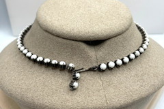VTG MCM Tear drop Milk Glass rhinestone Black setting choker necklace 15″
