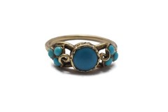 PRETTY ANTIQUE EARLY VICTORIAN 15K GOLD TURQUOISE IVY LEAF RING c1840