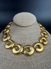 Vintage Erwin Pearl Matte Gold Tone Necklace Bold Chunky 80s 90s Statement 16″