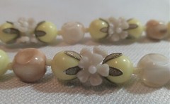 Vintage Beaded Yellow, Peach & Creme Double Strand Floral Lucite Necklace 17in