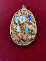 Chinese Export Vintage Silver Multi Color Enamel Flower Pendant Large Sterling