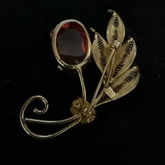 Sorrento Leaf Gold Gem Brooch Pin 1/20 12KGF 2 inch Signed Vintage Jewelry