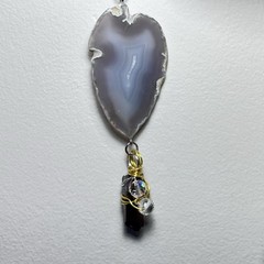 Handmade Pendant Necklace Glass And Organic Natural Agate OOAK Artisan Jewelry
