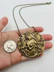 Vintage Style Art Nouveau Fairy Goddess Enchanted Forest Medallion Necklace 18in