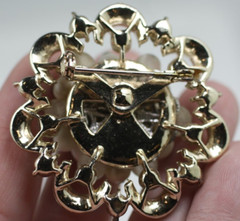 Vintage gold tone white milk glass clear AB rhinestones flower Brooch Pin