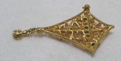 Pretty Vtg Flower 3D Surface KITE Brooch Gold Tone Pink Rhinestones & Enamel