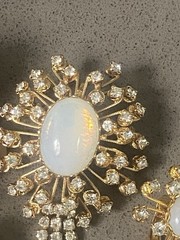 Judy Lee Brooch Clip On Earrings Opalite Opaline Moonglow Glass Rhinestone Demi