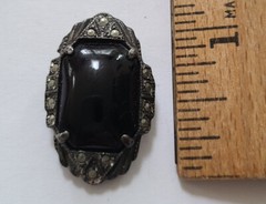Art Deco Black Onyx and Marcasite Dress Clip – 1-1/8 inches long – M