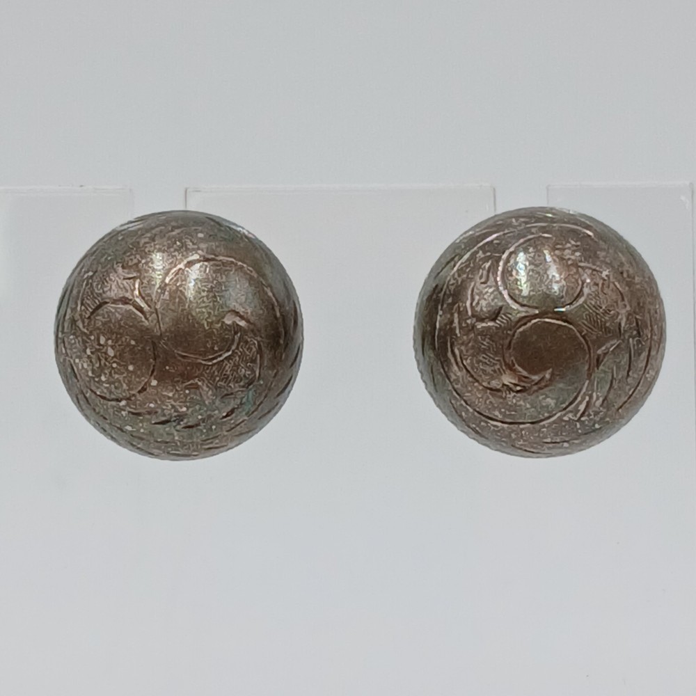 VTG 925 Dome Stud Earrings 0.5in Sterling Silver 3.85g Etched Swirl Estate READ
