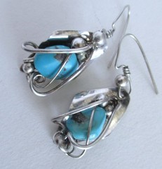LADDA BIHLER SILVERSMITH STERLING EARRINGS w TURQUOISE, 2 1/8 INCHES, 12 GRAMS