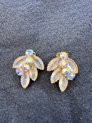 Vtg Set Of Julianna Aurora Borealis Crystals Pin Brooch & Clip On Earrings