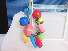 Vintage Colorful Glass Beads Charm Bracelet 7″ Cable Chain Chunky Boho Fun