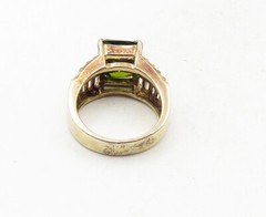 925 Sterling Silver Shiny Peridot & Cubic Zirconia Cocktail Ring Sz 8 RG9444