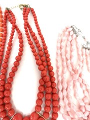 Lot 9 Vintage Style Beaded Necklaces Red Pink Orange Lucite Acrylic Retro