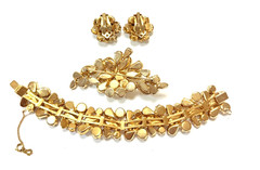KRAMER NY Gold Tone Half Circle Clear Rhinestone Bracelet, Brooch & Earring Set