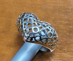 Estate 925 Sterling Silver Filigree Dome Heart Ring Size 8