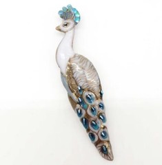 White Peacock – Japanese cloisonné enamel Pin Brooch Made-to-order NEW