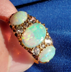 Original EARTH MINED OPAL DIAMOND ART Deco Engagement Ring Antique 18K GOLD BAND