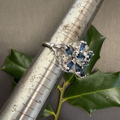 Vintage Spray Ring Estate Fine Jewelry Sz 7 18K White Gold Plated Blue Marquise