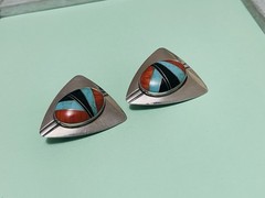 N/A? Zuni Style Mosiac Sterling Silver Earrings Clip-on Large Vintage/Retro 20g