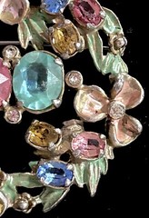VTG CZECH Large Pastel RHINESTONE Enameled POT METAL BROOCH