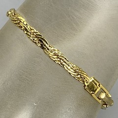 Gold Tone Flat Chain Woven Bracelet Textured Fold Over Clasp Everyday Work 7.25″