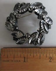 Vtg Circle Pin Prong Set Japanned Unfoiled Clear Marquise Cut Stones Clip Earrin