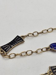Vintage Chinese Export Silver Gold Tone Black & Blue Enamel Dainty Necklace 24″