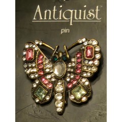 Hildie & Jo Antiquist Butterfly Rhinestone Brooch Pin Gold Tone NWT