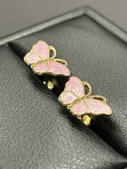 Vintage Gold Sterling Silver Pink Enamel Butterfly Earrings G22