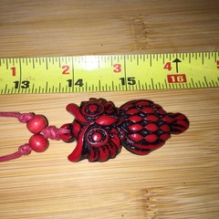 Vintage Red Lucite Owl Pendant Necklace Adjustable Boho Style Vintage Folk Art
