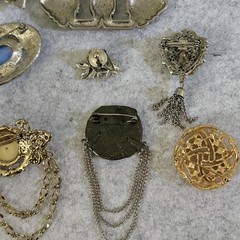 Vintage Jerusalem MOP Star Brooch 935 Silver Brooch plus 9 Brooch Costume Lot