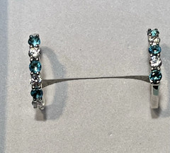 Vintage Sterling Silver 925 Classic Hoop Earrings & Blue & White Czs 5/8″ Diam.
