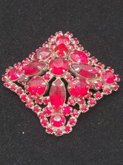 Vtg Red Rhinestone Brooch Possibly by D&E / Juliana