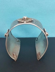 ANTIQUE STERLING SILVER HANDMADE CUFF BANGLE BRACELET WITH ENAMEL 51.5 Grams