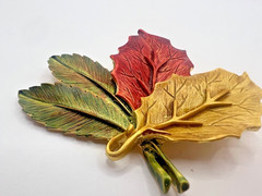 Vintage Tona Leaf Brooch Large 3” Fall Colors Leaves Autumn Enamel Statement Pin