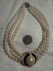 #4 Vintage Faux Pearl Multi Strand Choker Necklace Rhinestone Statement Collar