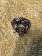 Vintage 1981 Franklin Mint 925 Sterling Silver Ruby Lovebirds Heart Pendant FM81