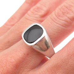 925 Sterling Silver Vintage Real Black Onyx Signet Ring Size 11.25