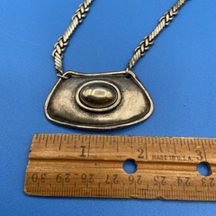 Vintage NECKLACE Modernist silvertone Brutilist lge pendant unusual chain 20″