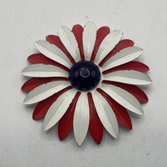 Vintage Enamel Flower Brooch Pin Red White Blue Patriotic Daisy 2.5 In Jewelry