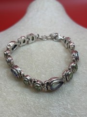 Vintage Sterling Silver Mystic Topaz Peridot Bezel Link Bracelet Adjustable 7-8″