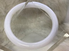 Natural White Jade Bangle Bracelet Translucent Milky 7.5” Inner Dia ~10mm Thick