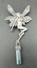 Vintage Sterling Silver Fairy Pixie Pendant Mythical Winged Woman Crystal