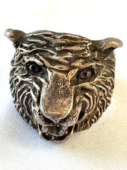 VINTAGE MENS STERLING SILVER SNARLING BEAR RING SIZE 10 WEAPON – FREE SHIP