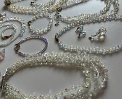 Vintage Crystal Aurora Borealis Necklace Bracelet Earrings Brooch Pin Ring Lot