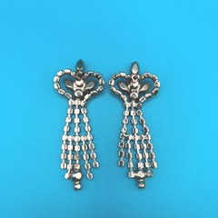 Vintage Rhinestone Dangle Earrings Silver Tone Clear Crystal Glam Party